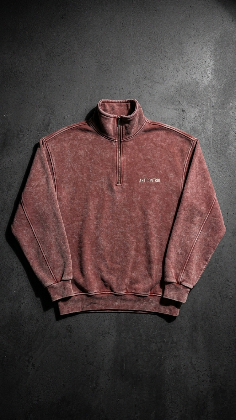 Yarım Fermuarlı Yıkama Efect Oversize Bordo Sweatshirt 3245