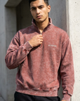 Yarım Fermuarlı Yıkama Efect Oversize Bordo Sweatshirt 3245