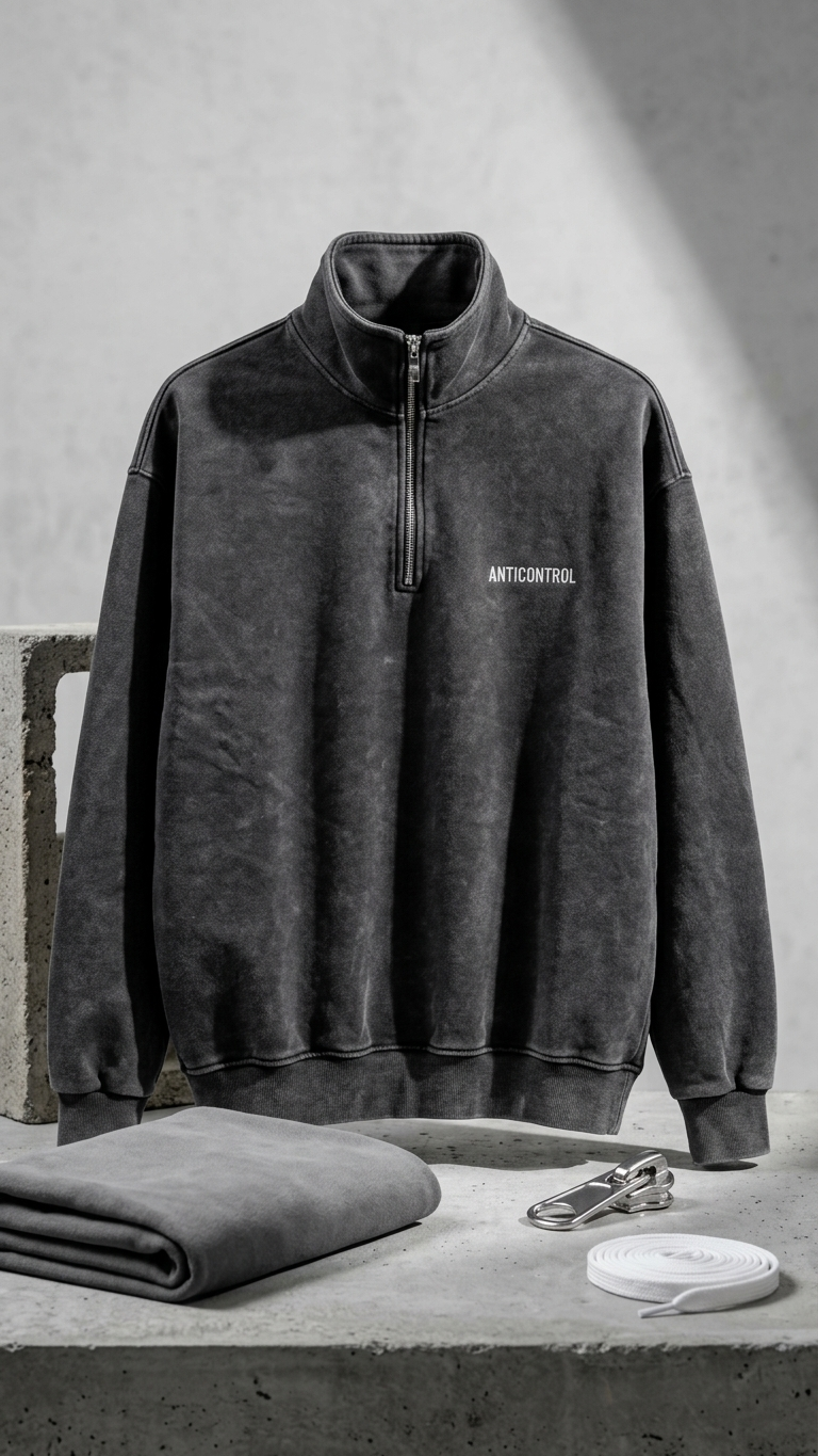 Yarım Fermuarlı Yıkama Efect Oversize Sweatshirt 3245