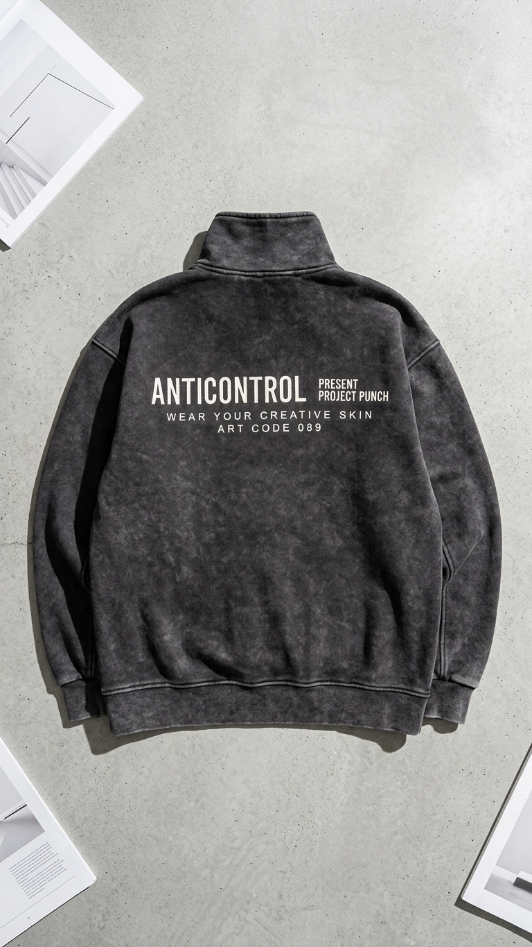 Yarım Fermuarlı Yıkama Efect Oversize Sweatshirt 3245