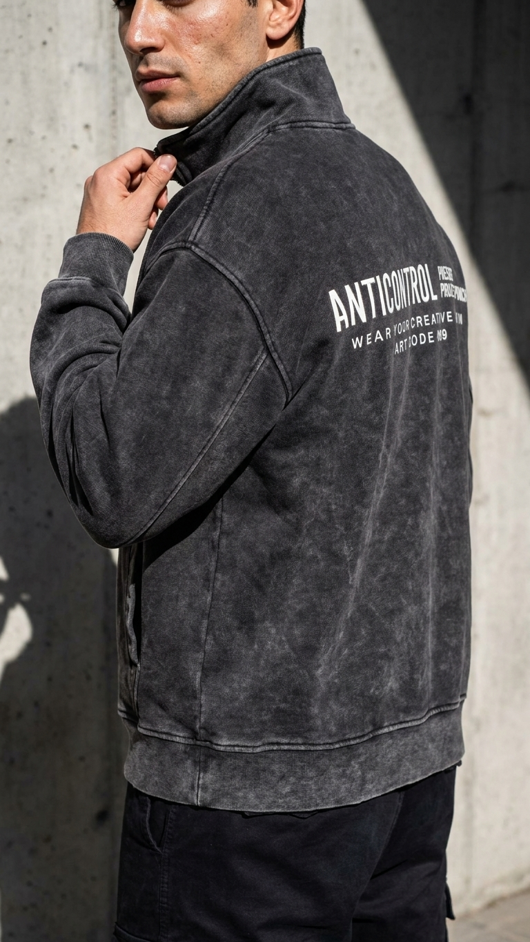 Yarım Fermuarlı Yıkama Efect Oversize Sweatshirt 3245