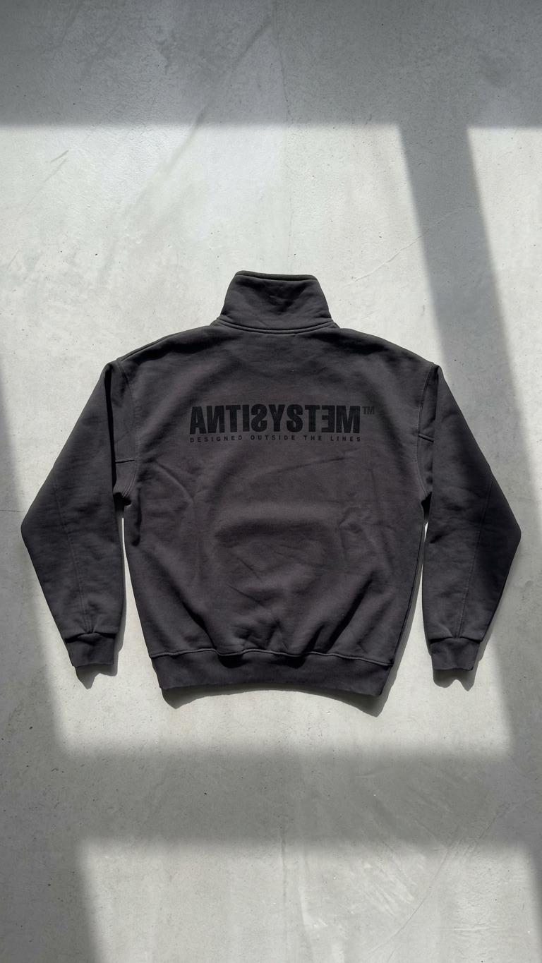 Yarım Fermuarlı Oversize Siyah Sweatshirt 3246