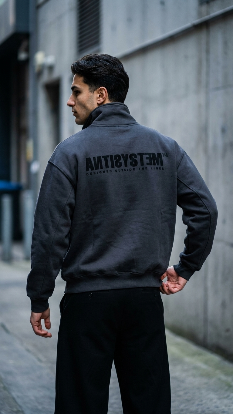 Yarım Fermuarlı Oversize Siyah Sweatshirt 3246
