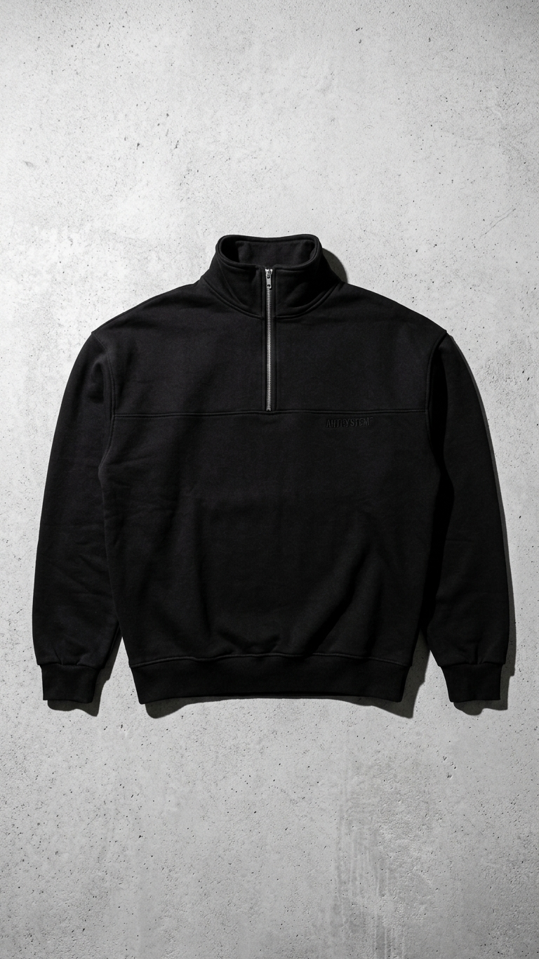 Yarım Fermuarlı Oversize Siyah Sweatshirt 3246