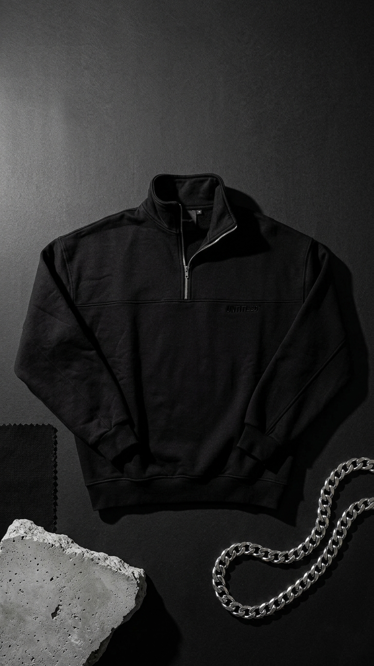 Yarım Fermuarlı Oversize Siyah Sweatshirt 3246