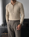 Slim fit Polo Fitilli Ekru Erkek Kazak 3465