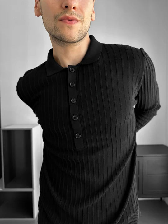 Slim fit Polo Fitilli Siyah Erkek Kazak 3465