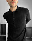 Slim fit Polo Fitilli Siyah Erkek Kazak 3465
