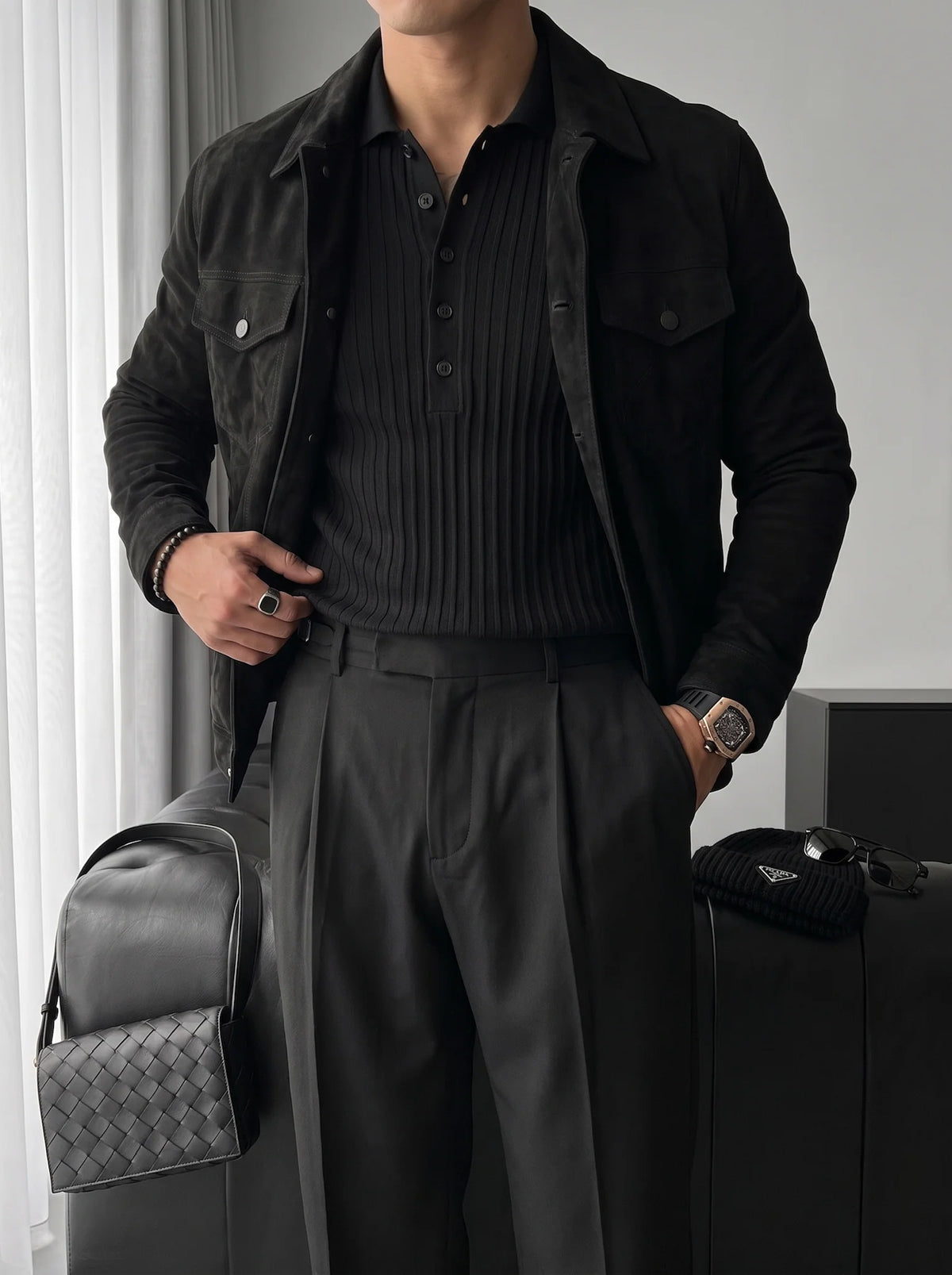 Slim fit Polo Fitilli Siyah Erkek Kazak 3465
