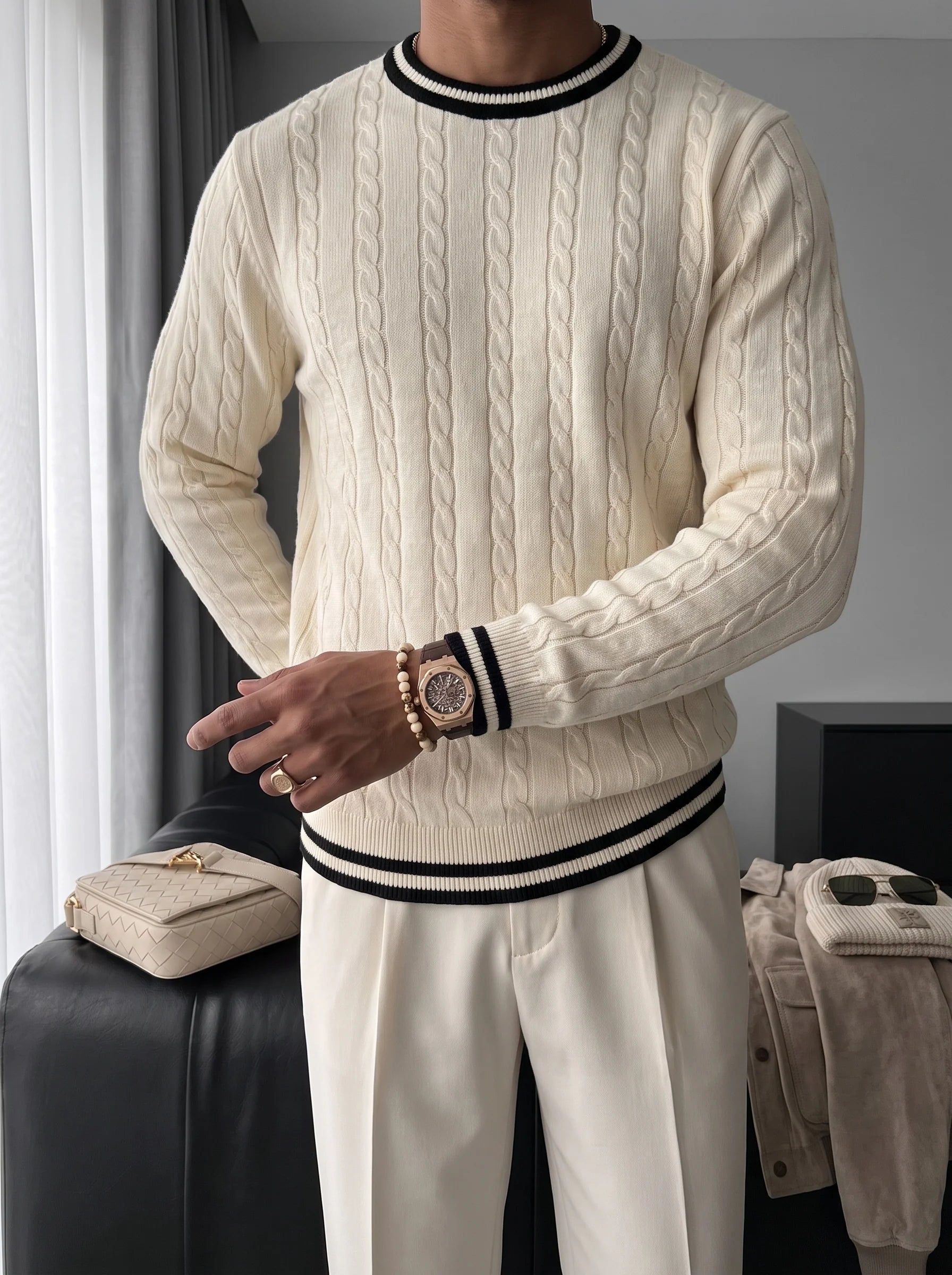 Regular fit Örgü Ekru Erkek Kazak 3466