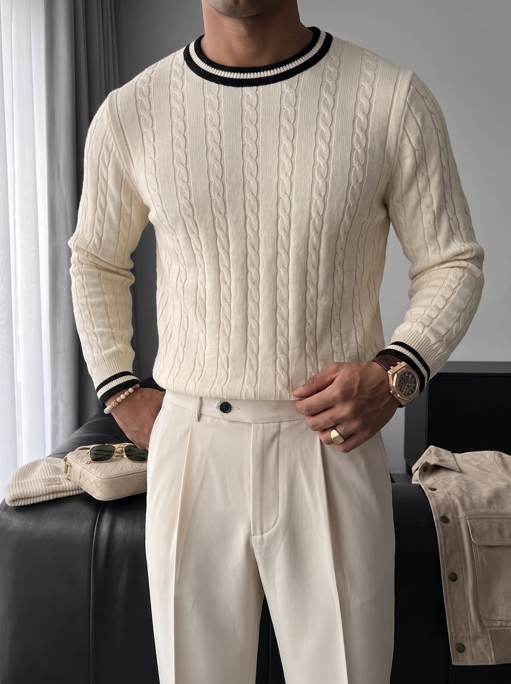 Regular fit Örgü Ekru Erkek Kazak 3466