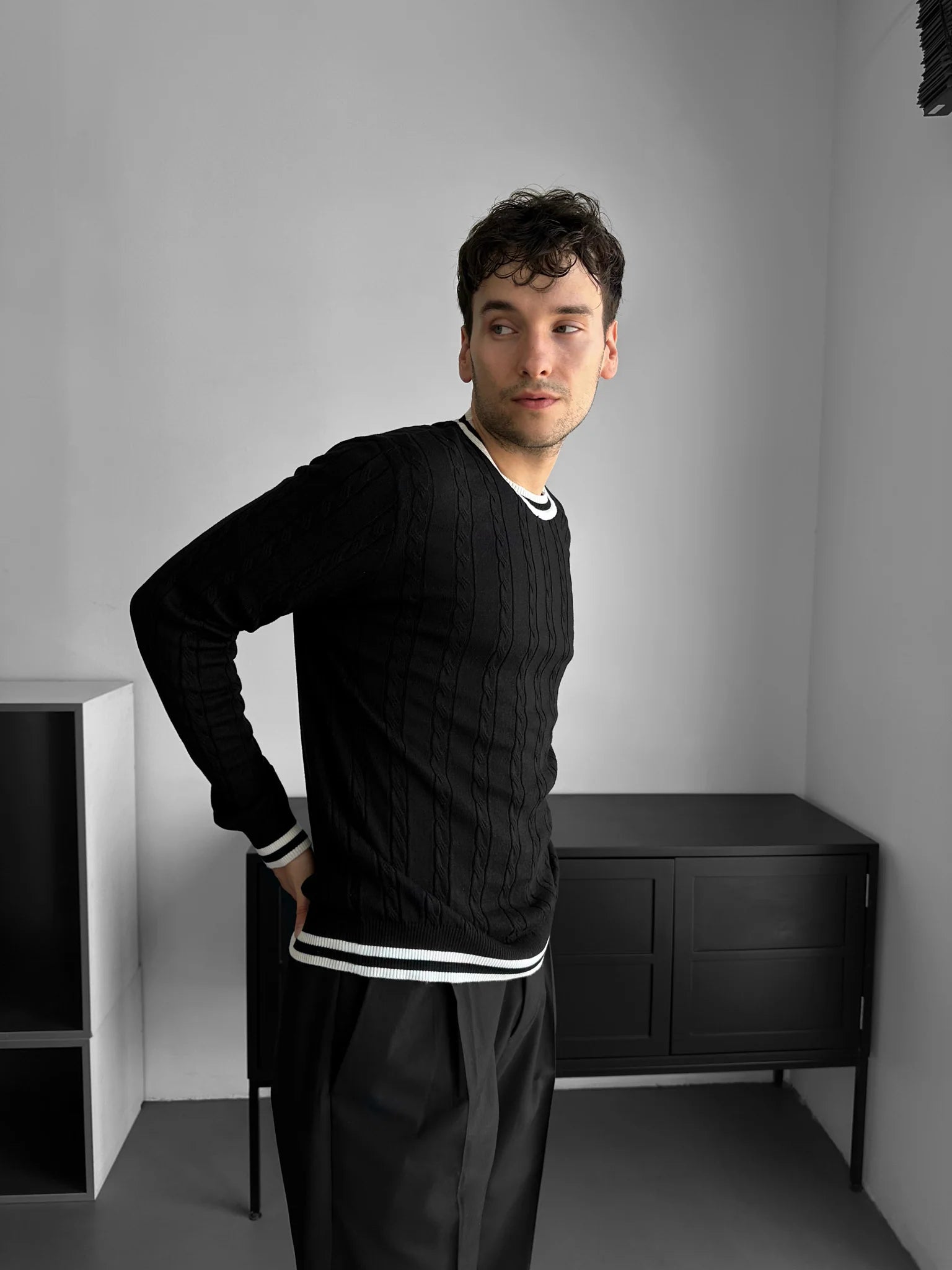 Regular fit Örgü Siyah Erkek Kazak 3466