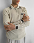 Yarım Fermuarlı Polo Nakışlı Slim fit Bej Kazak 3469