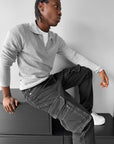 Yarım Fermuarlı Polo Slim fit Gri Kazak 3470