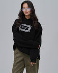 Halı Desenli Oversize Siyah Sweatshirt 4969
