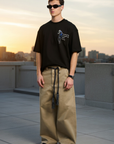 At Aplike Detaylı Siyah Oversize Tshirt 5054
