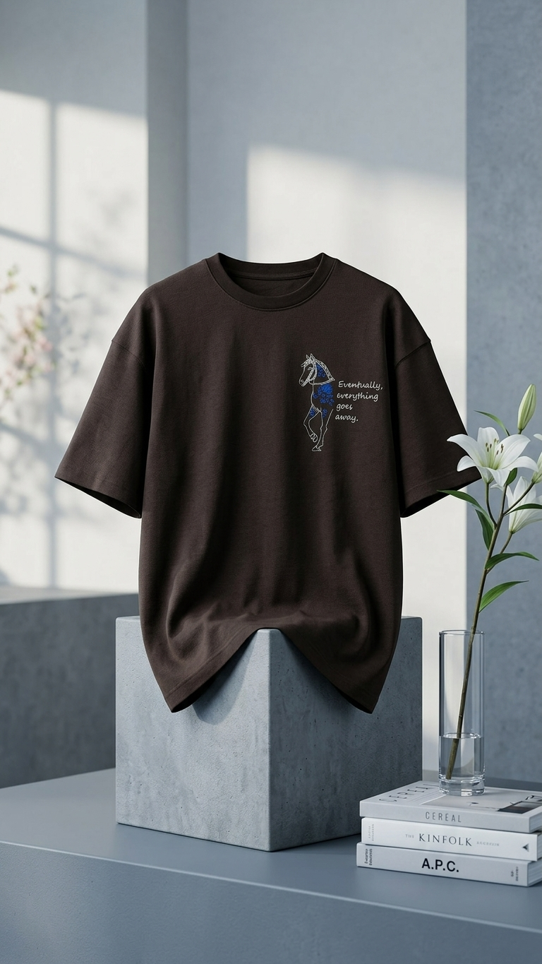 At Aplike Detaylı Kahve Oversize Tshirt 5054