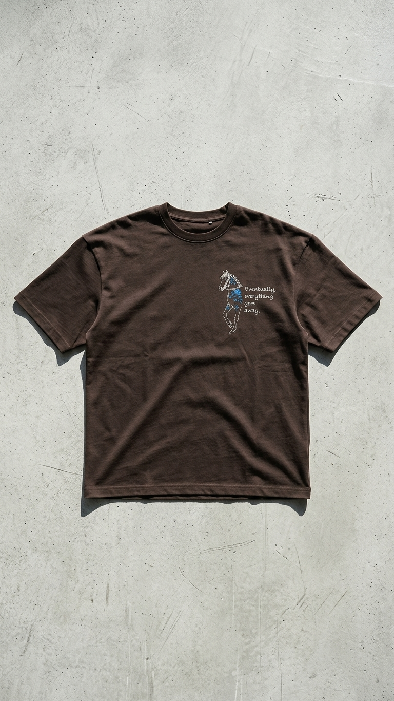 At Aplike Detaylı Kahve Oversize Tshirt 5054