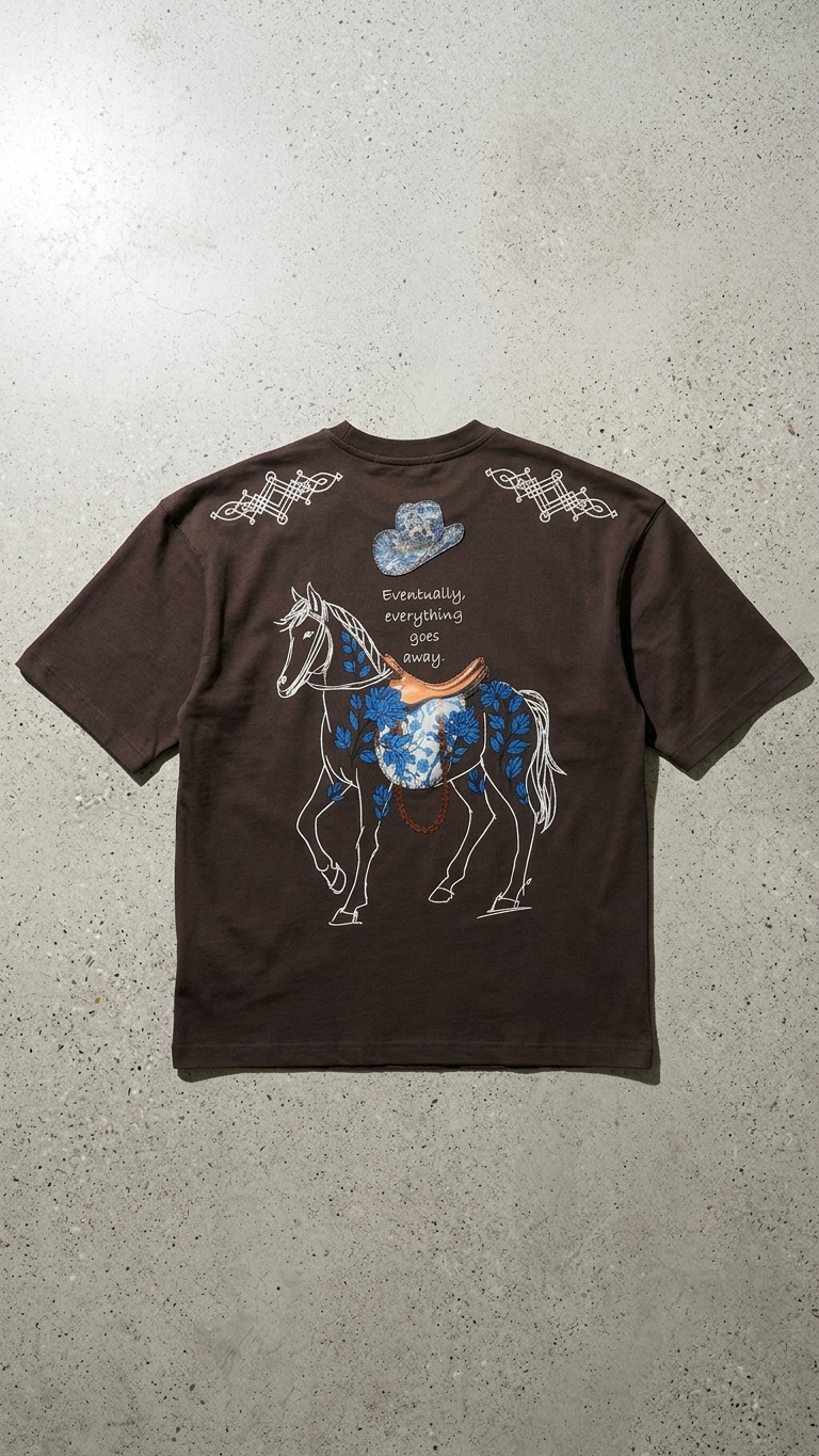 At Aplike Detaylı Kahve Oversize Tshirt 5054