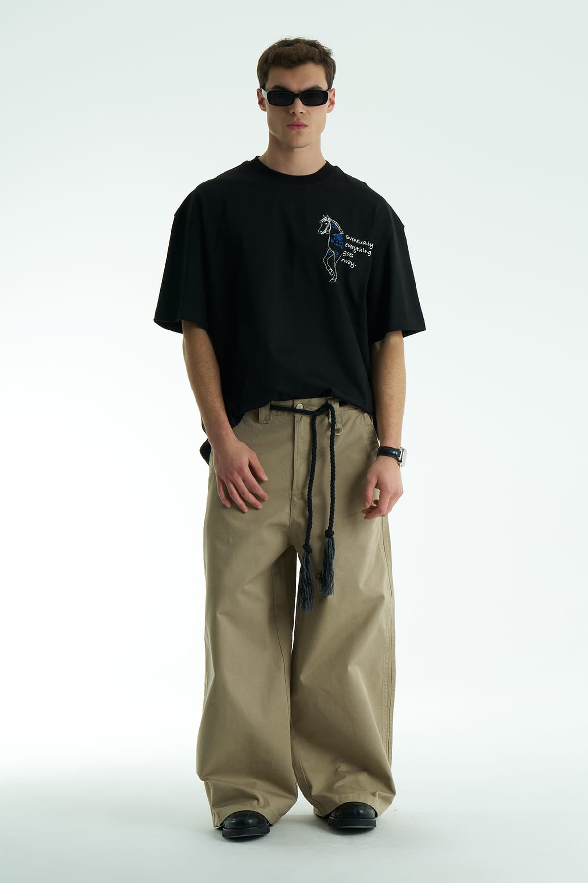 At Aplike Detaylı Siyah Oversize Tshirt 5054