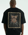 Şerit Aplike Detaylı Siyah Oversize Tshirt