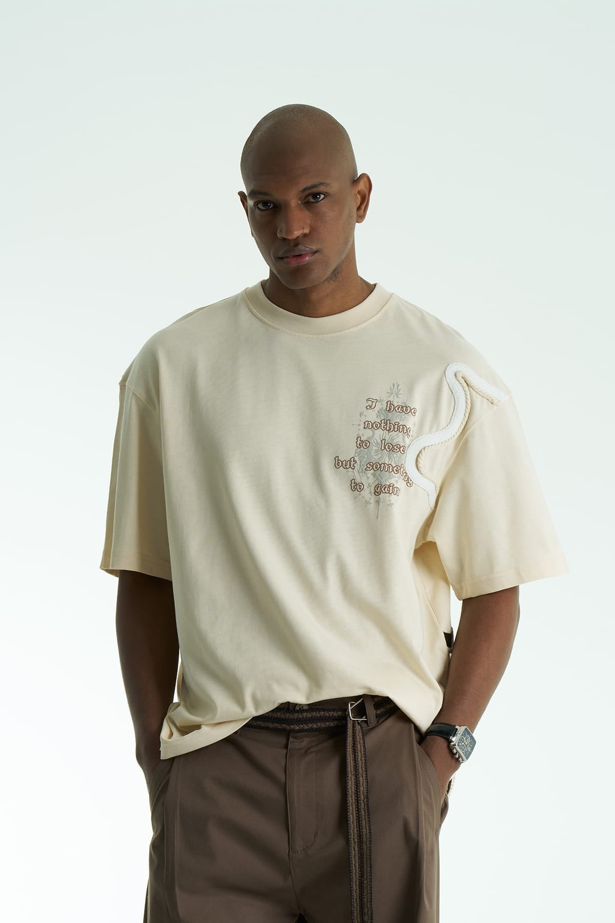Triko Nakışlı Taş Oversize Tshirt 5068