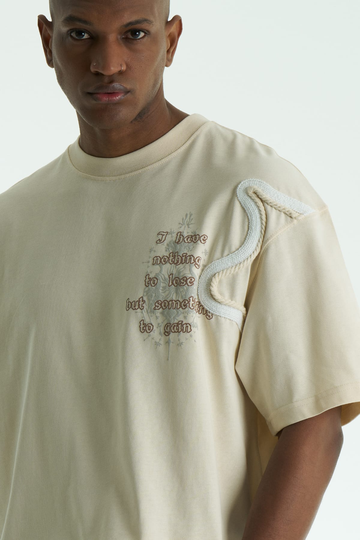 Triko Nakışlı Taş Oversize Tshirt 5068