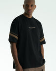 Kol Biye Şeritli Siyah Oversize Tshirt 5072