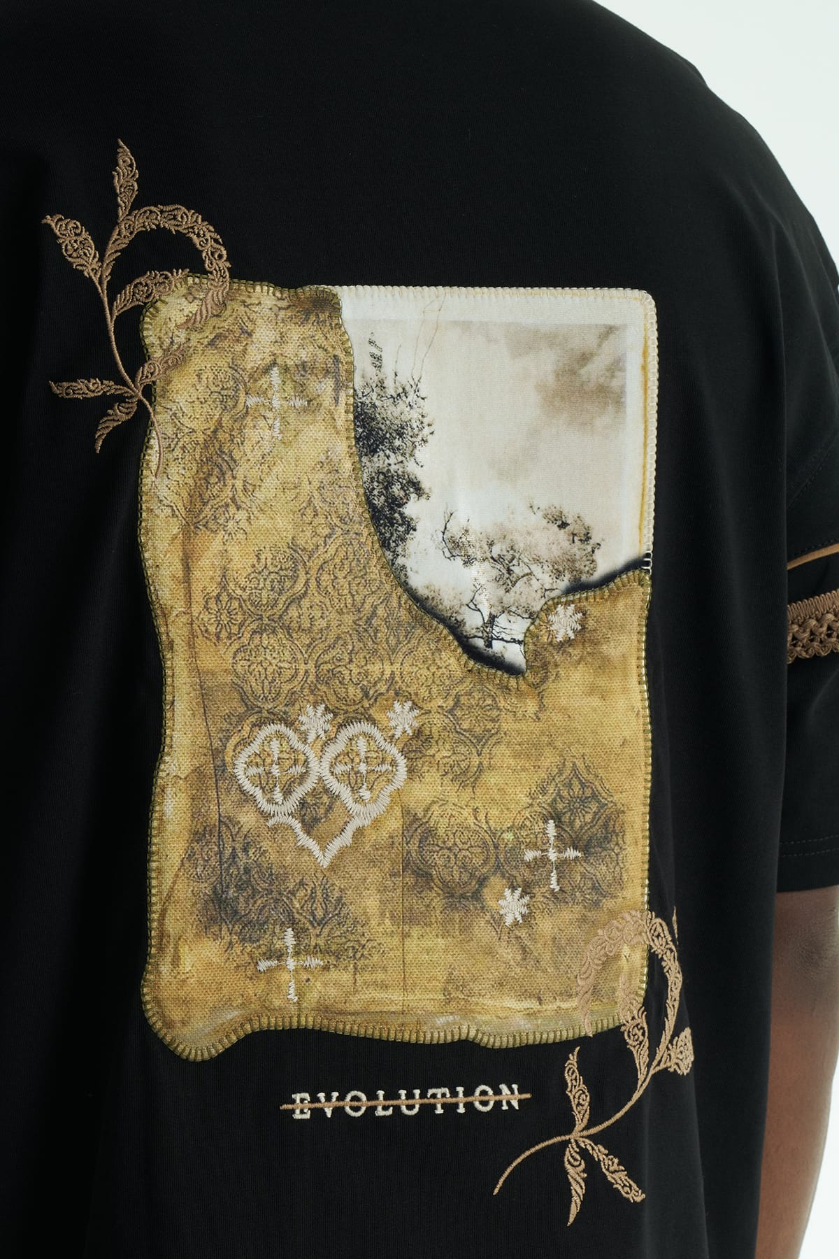 Kol Biye Şeritli Siyah Oversize Tshirt 5072