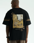 Kol Biye Şeritli Siyah Oversize Tshirt 5072