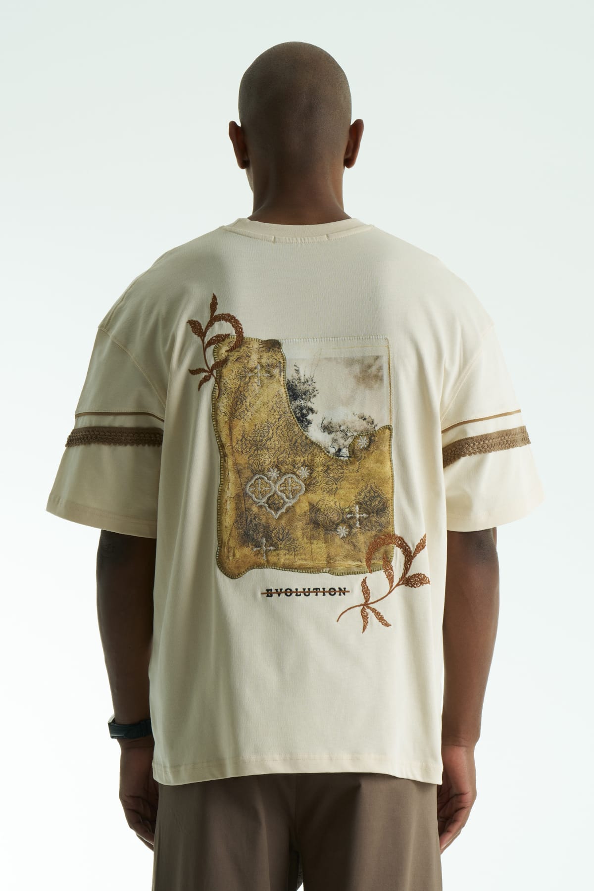 Kol Biye Şeritli Taş Oversize Tshirt 5072