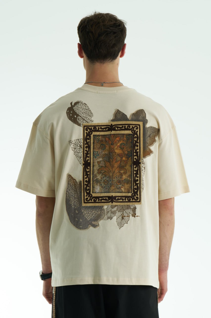 Yaprak Desen Taş Oversize Tshirt 5087