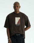Kabaran Baskı Aplikeli Kahve Oversize Tshirt 5084