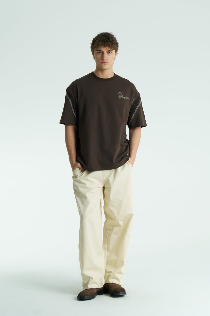 Yün ip Aplikeli Kahve Oversize Tshirt 5085