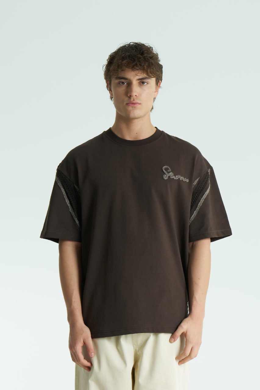 Yün ip Aplikeli Kahve Oversize Tshirt 5085