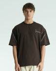 Yün ip Aplikeli Kahve Oversize Tshirt 5085