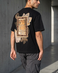 Yaprak Desen Siyah Oversize Tshirt 5087