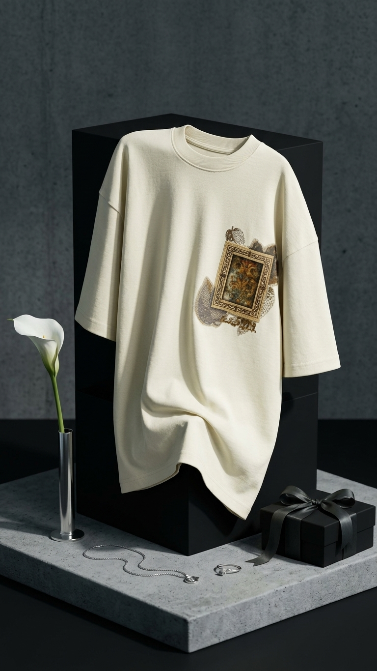 Yaprak Desen Taş Oversize Tshirt 5087