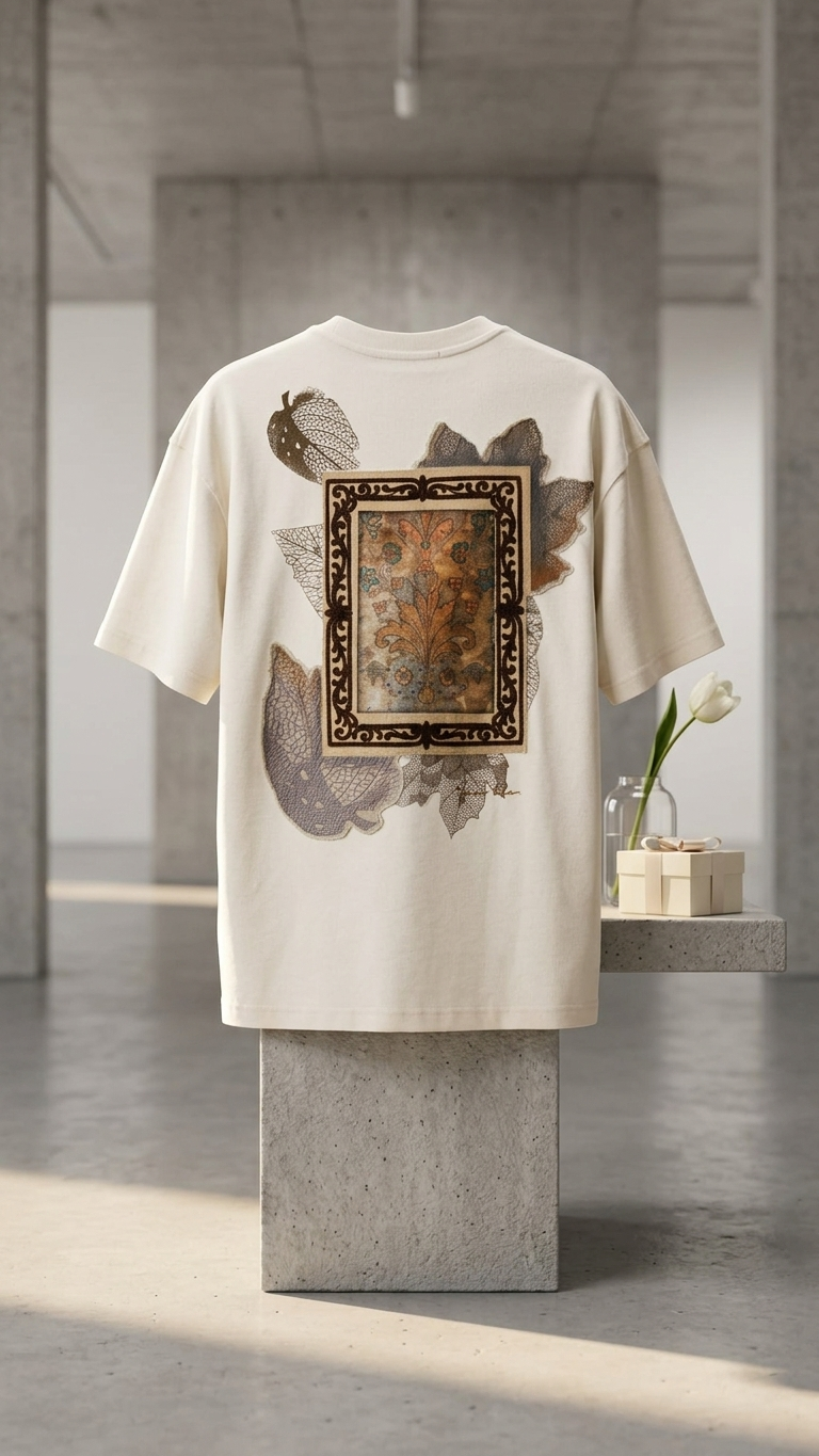 Yaprak Desen Taş Oversize Tshirt 5087