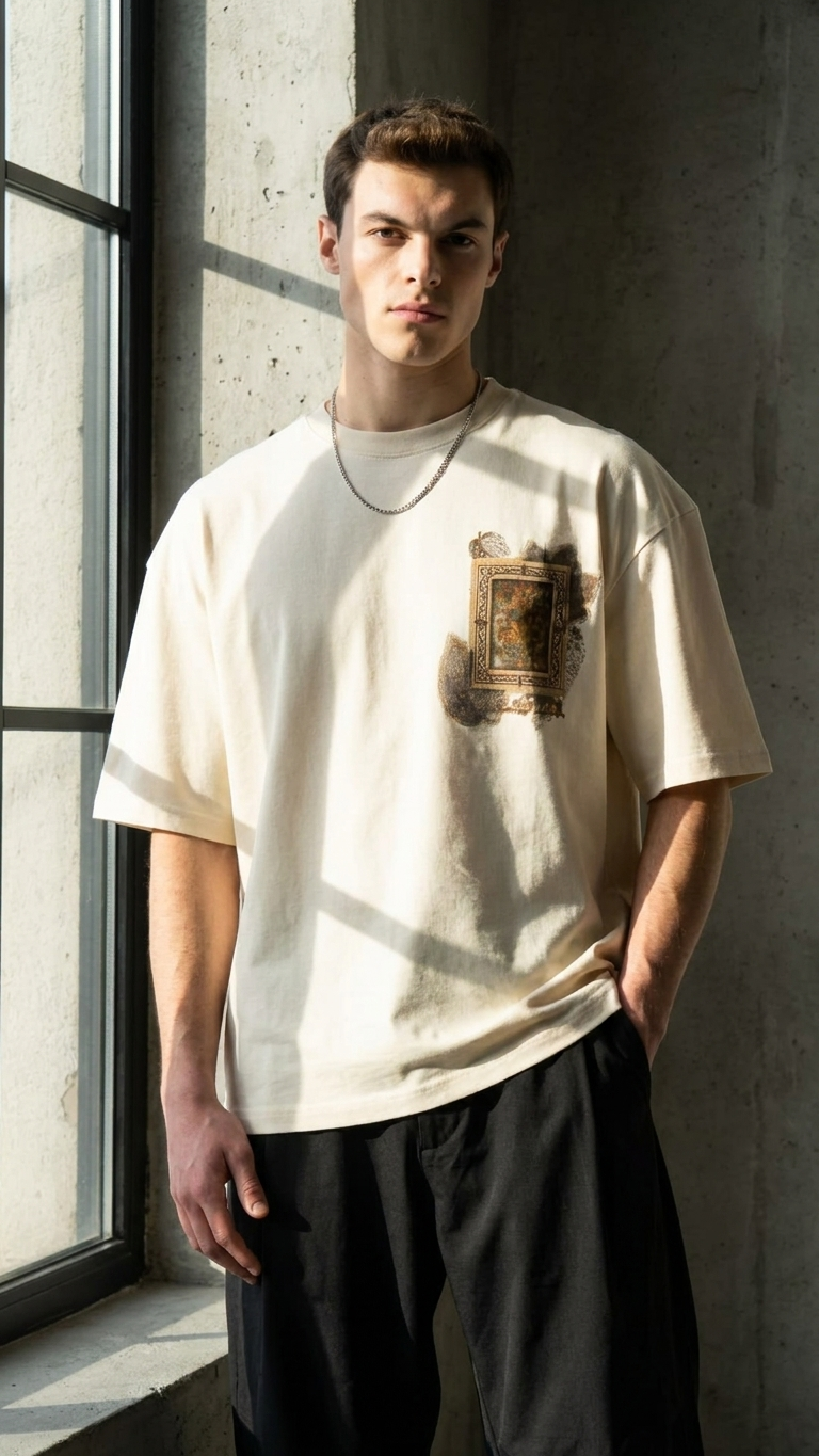 Yaprak Desen Taş Oversize Tshirt 5087