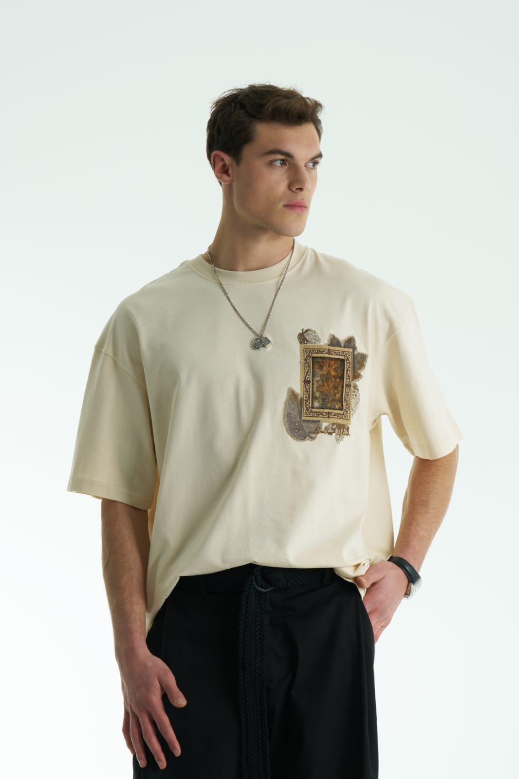 Yaprak Desen Taş Oversize Tshirt 5087