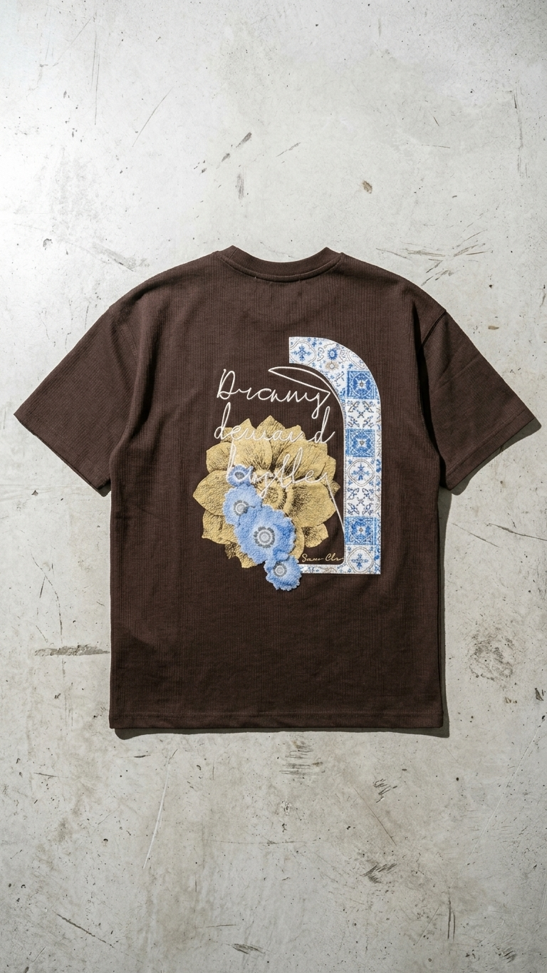 Nakış İşlemeli Kahve Oversize Tshirt 5103