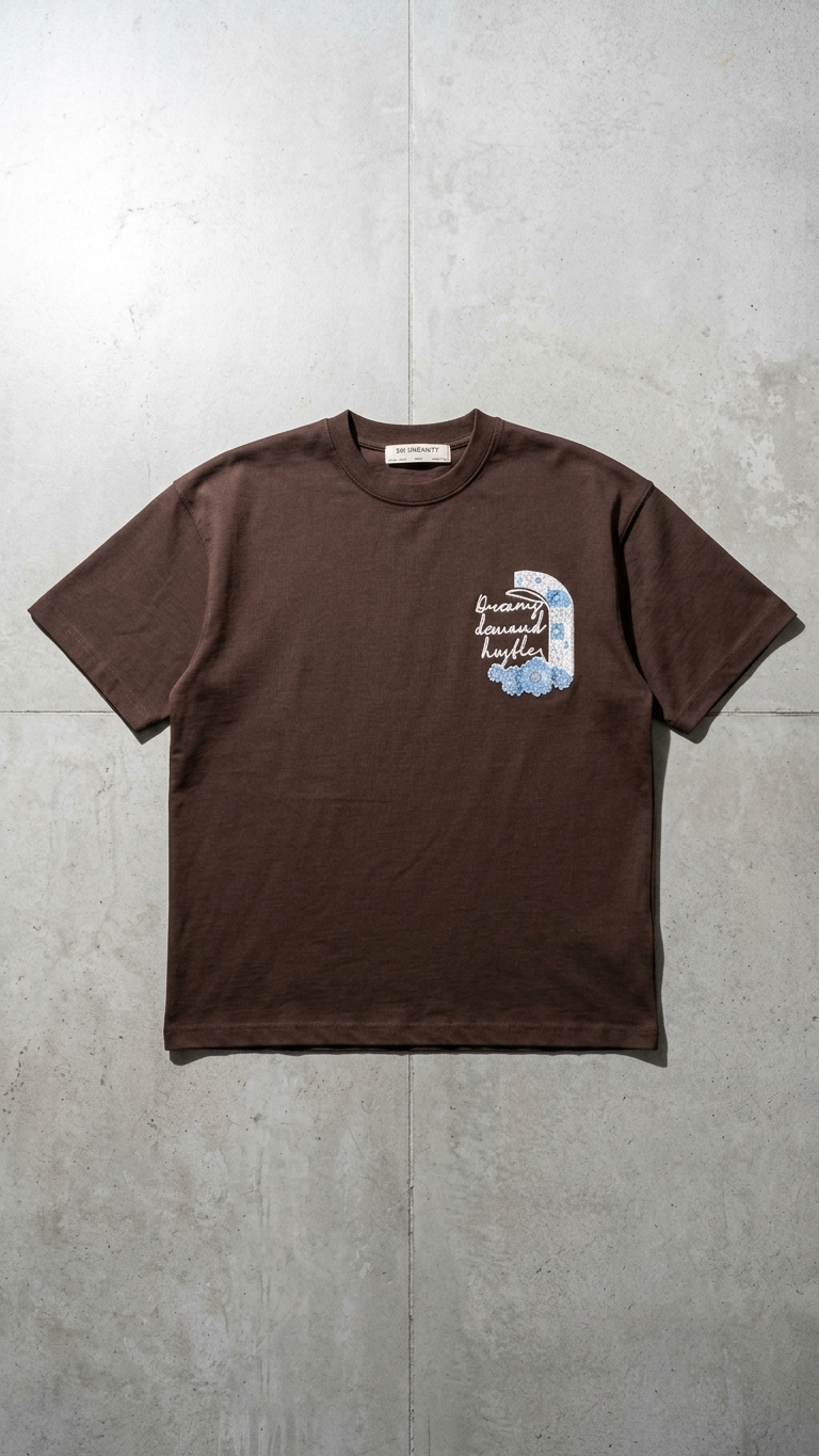 Nakış İşlemeli Kahve Oversize Tshirt 5103