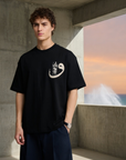 Yüksek Baskılı Eva Nakışlı Siyah Oversize Tshirt 5105