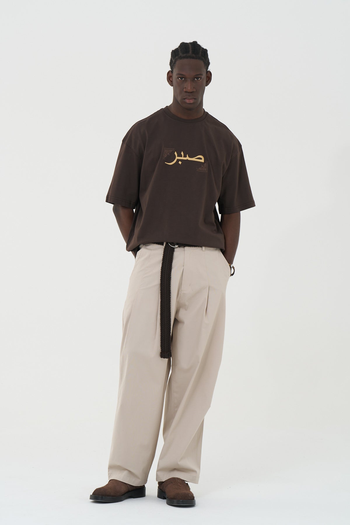 Arapça Baskı ve Nakışlı Kahve Oversize Tshirt 5129