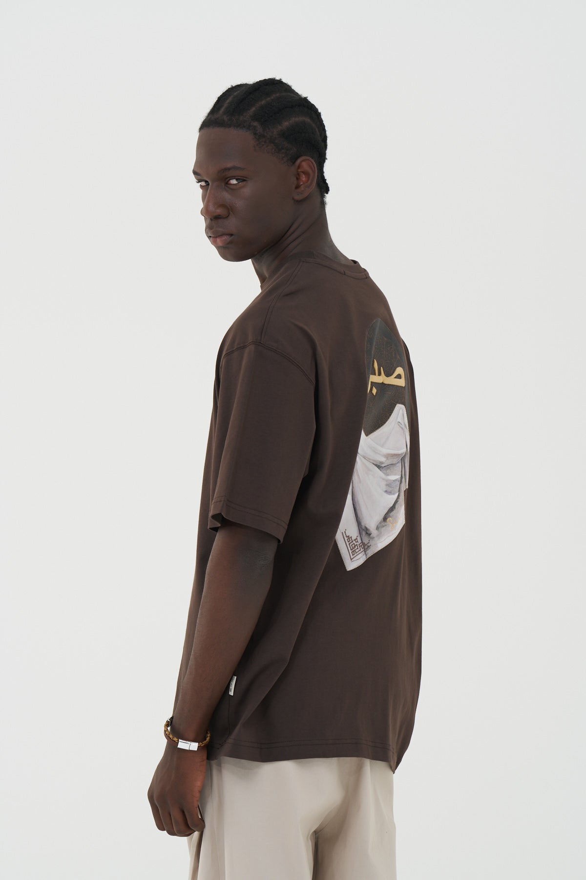 Arapça Baskı ve Nakışlı Kahve Oversize Tshirt 5129