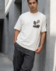 Baykuş Desenli Ekru Oversize Tshirt 5137