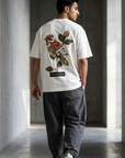 Baykuş Desenli Ekru Oversize Tshirt 5137