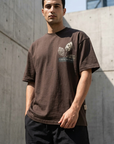 Baykuş Desenli Kahve Oversize Tshirt 5137