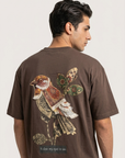 Baykuş Desenli Kahve Oversize Tshirt 5137